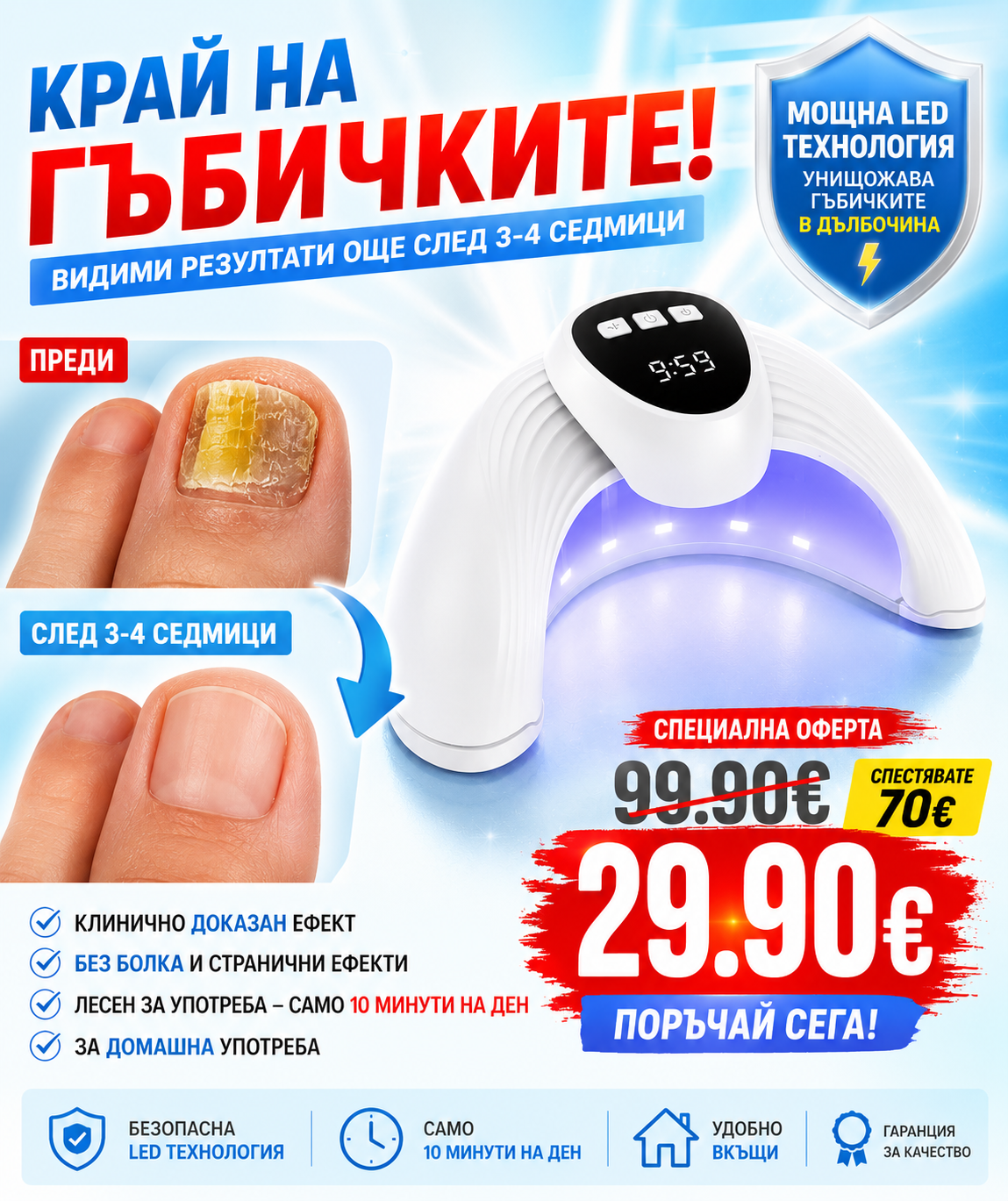 LED лампа за лечение на гъбички по ноктите